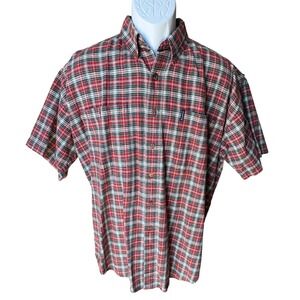 Vintage Chaps Ralph Lauren Red Plaid Linen-Blend Shirt, Medium, Eagle/Stars Logo